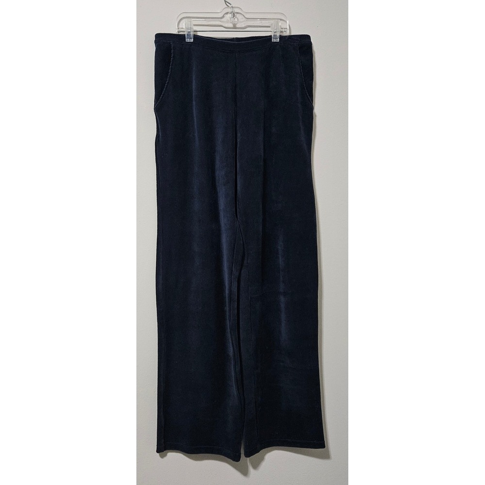 LL Bean Womens Navy Blue Corduroy Pull On Wide Leg Pants Size M Medium Regular